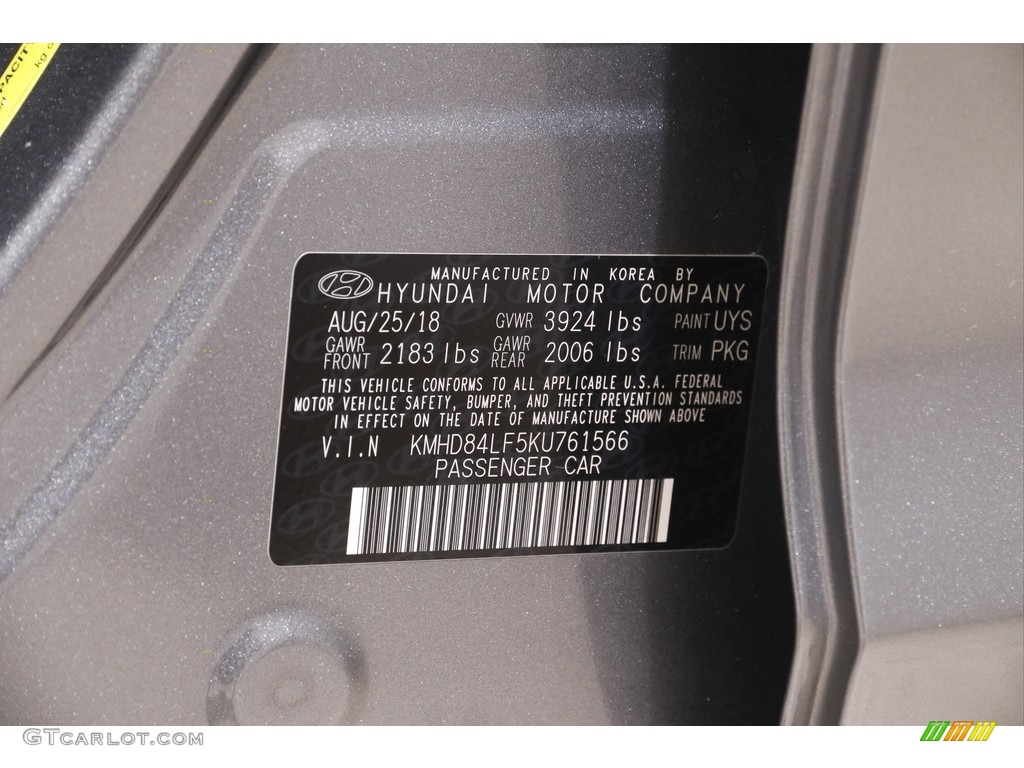 2019 Elantra SEL - Galactic Gray / Gray photo #19