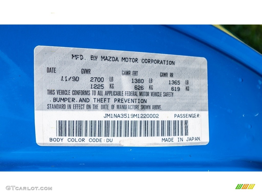 1991 MX-5 Miata Color Code DU for Mariner Blue Photo #144358314