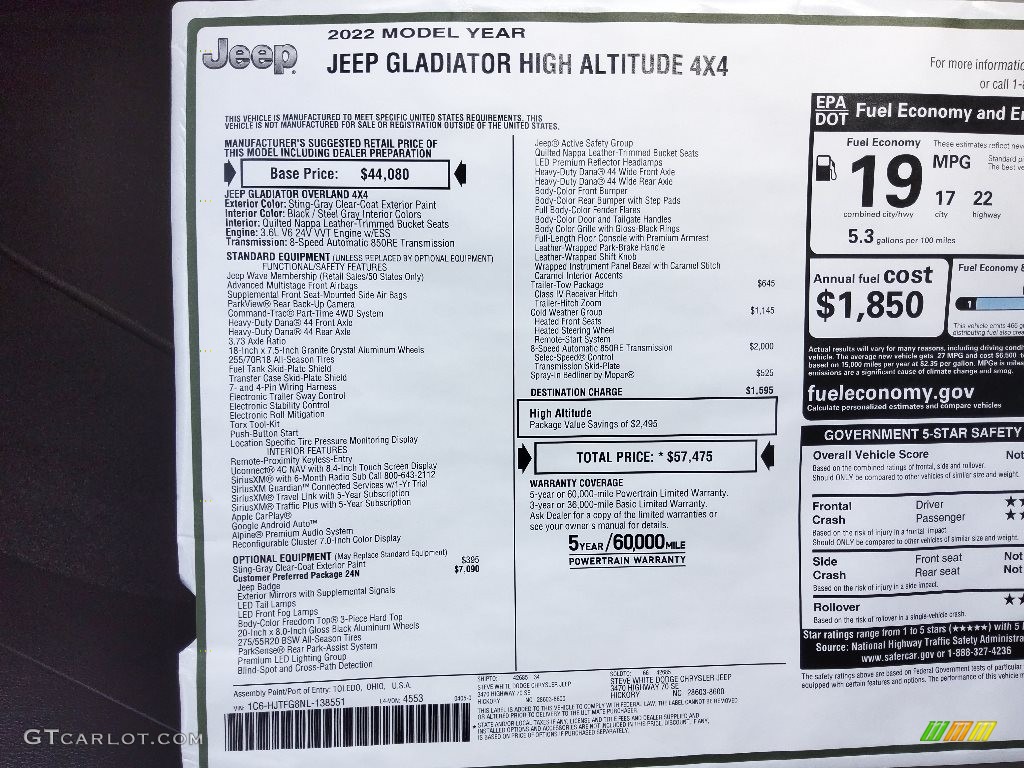 2022 Gladiator High Altitude 4x4 - Sting-Gray / Black/Steel Gray photo #29