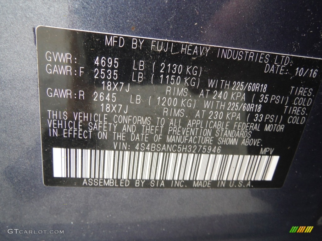 2017 Outback 2.5i Limited - Twilight Blue Metallic / Warm Ivory photo #29