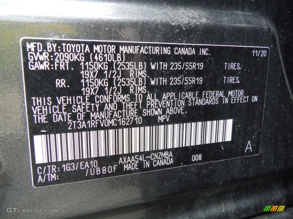 2021 RAV4 Color Code 1G3 for Magnetic Gray Metallic Photo #144370990