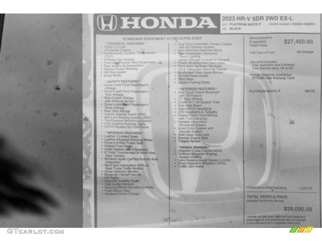 2023 Honda HR-V EX-L Window Sticker Photos