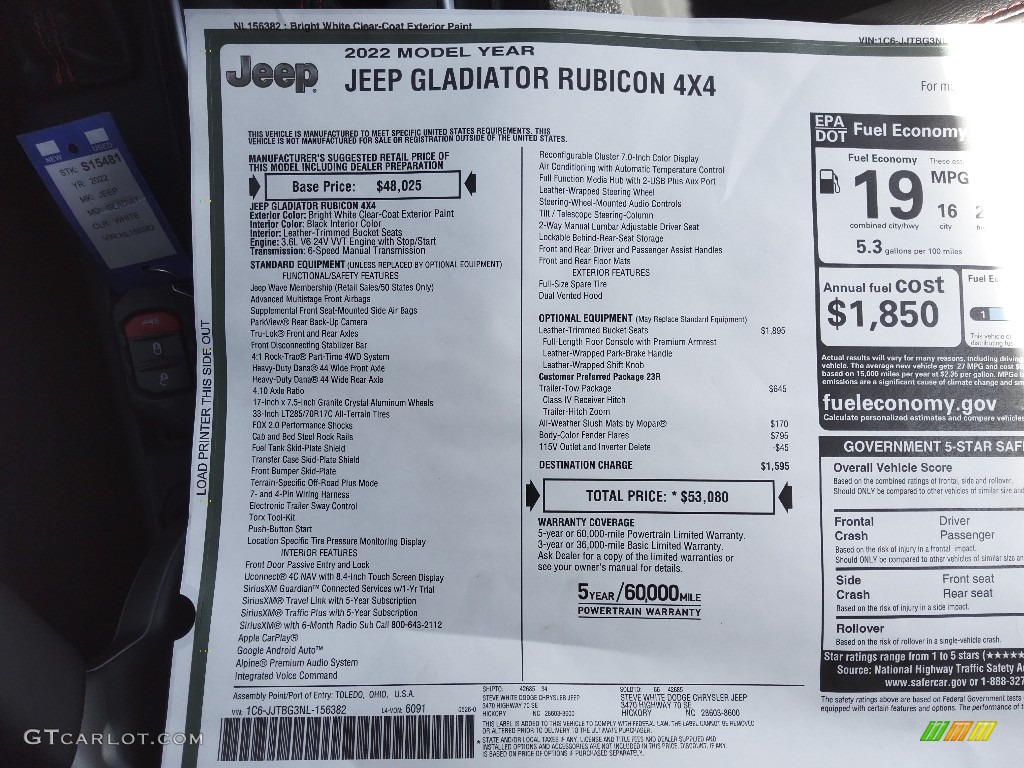 2022 Gladiator Rubicon 4x4 - Bright White / Black photo #29