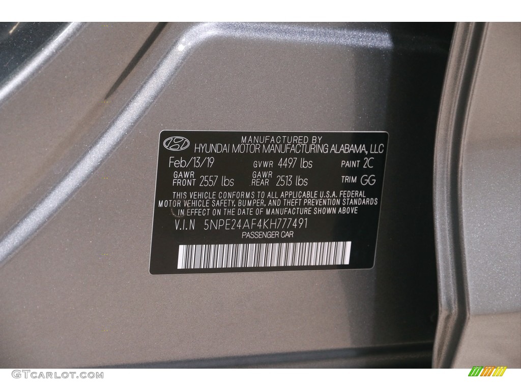 2019 Sonata SE - Machine Gray / Gray photo #21