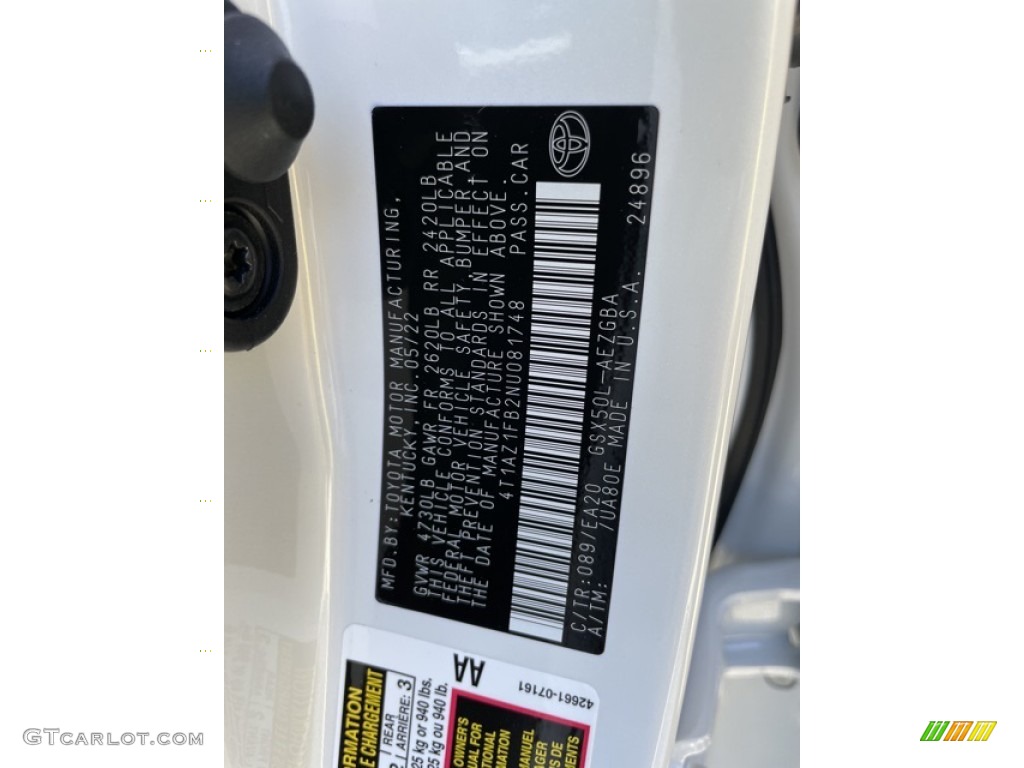 2022 Avalon Color Code 089 for Wind Chill Pearl Photo #144392298