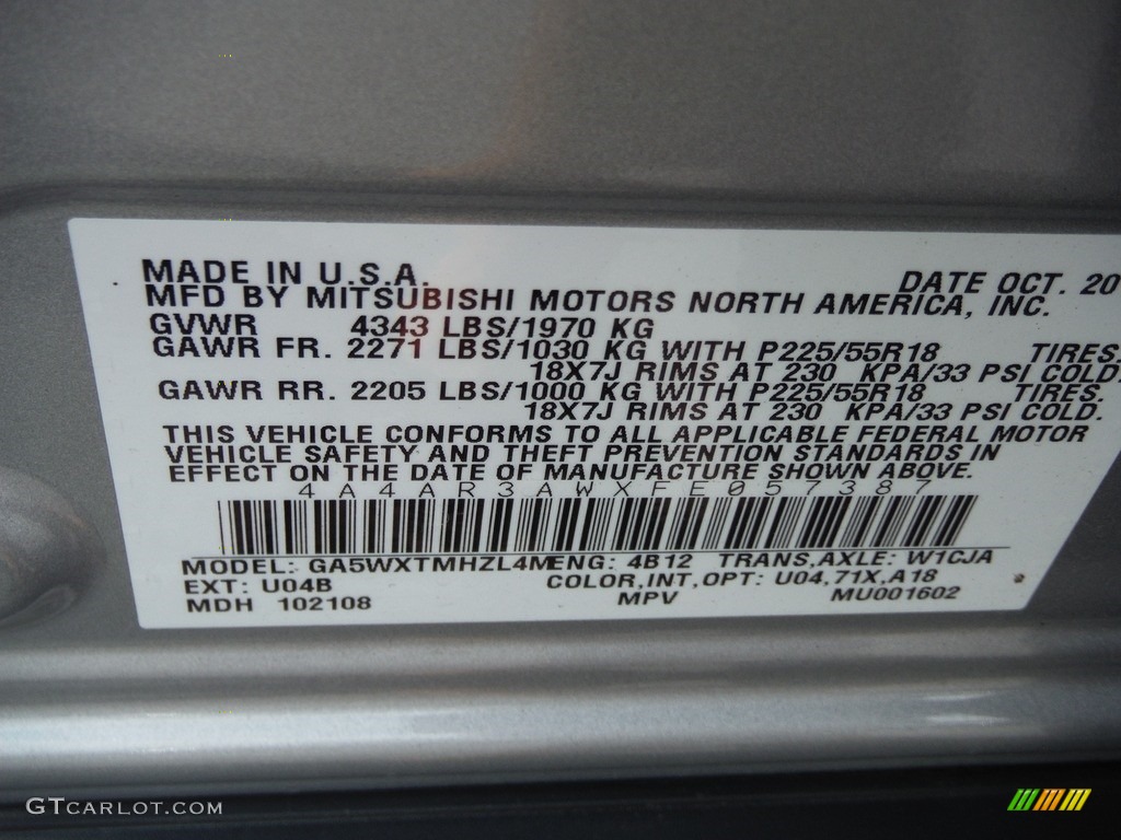 2015 Mitsubishi Outlander Sport ES AWC Color Code Photos