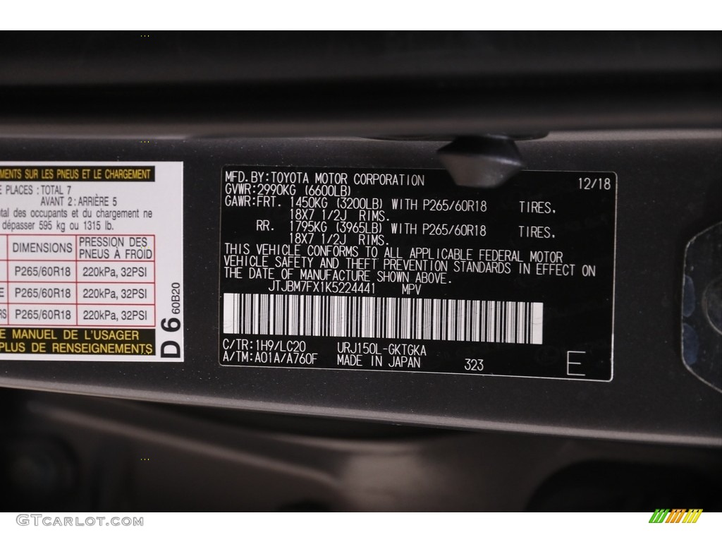 2019 GX Color Code 1H9 for Nebula Gray Pearl Photo #144395806