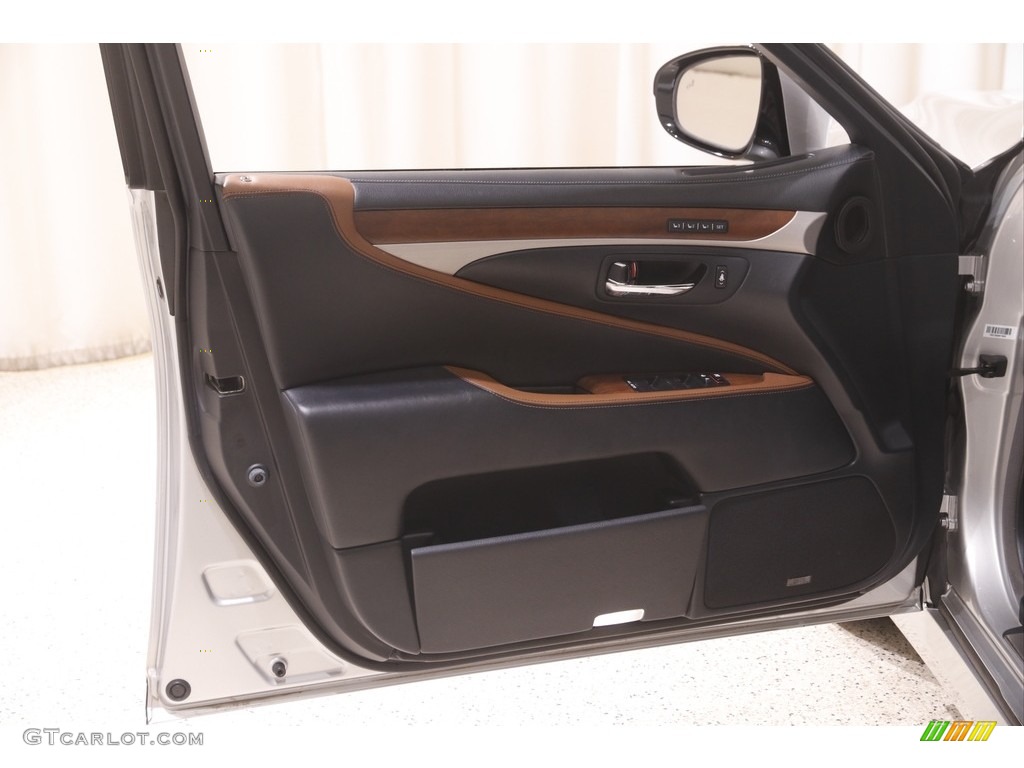2013 Lexus LS 460 L AWD Black and Saddle Tan/Matte Dark Brown Ash Burl Door Panel Photo #144419776