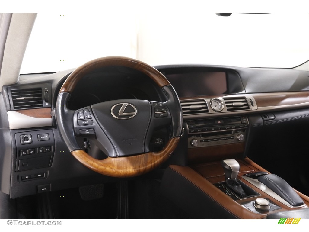 2013 Lexus LS 460 L AWD Black and Saddle Tan/Matte Dark Brown Ash Burl Dashboard Photo #144419794