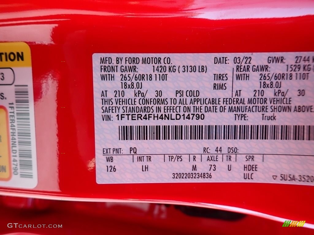 2022 Ranger Color Code PQ for Race Red Photo #144421115
