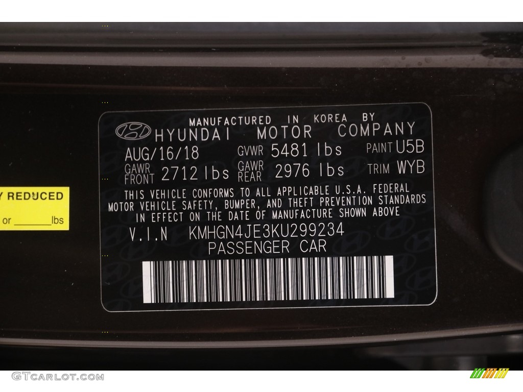 2019 Hyundai Genesis G80 AWD Color Code Photos
