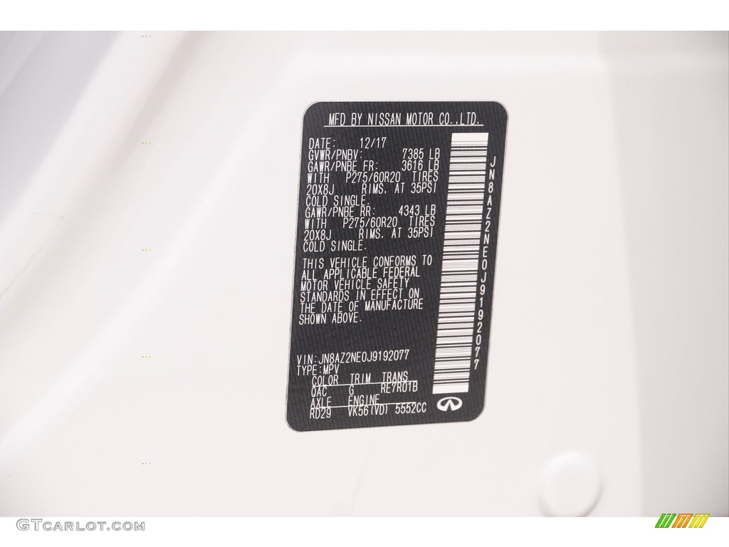 2018 QX80 Color Code QAC for Moonstone White Photo #144429076