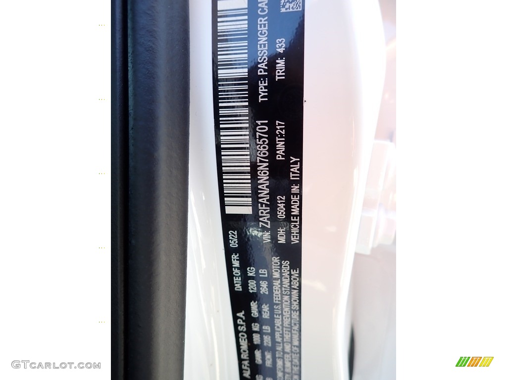 2022 Giulia Color Code 217 for Alfa White Photo #144432915