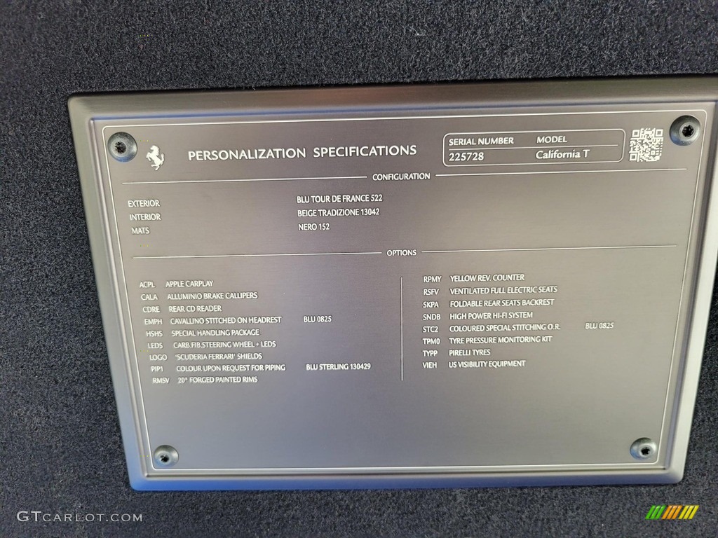 2017 Ferrari California T Info Tag Photo #144436626