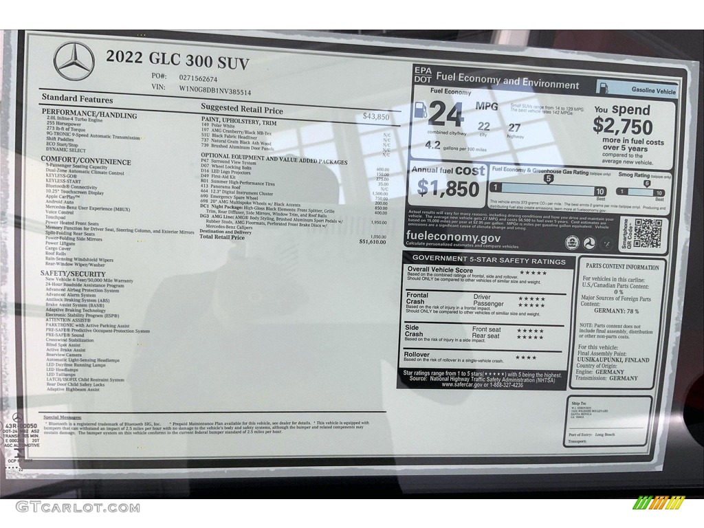 2022 Mercedes-Benz GLC 300 Window Sticker Photo #144440502