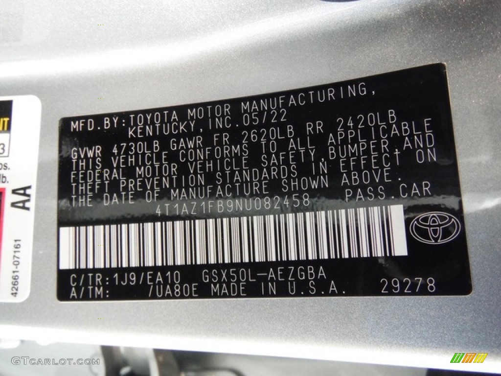 2022 Toyota Avalon XLE Color Code Photos