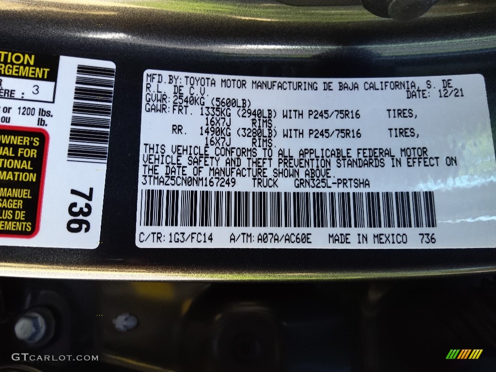 2022 Tacoma Color Code 1G3 for Magnetic Gray Metallic Photo #144442167