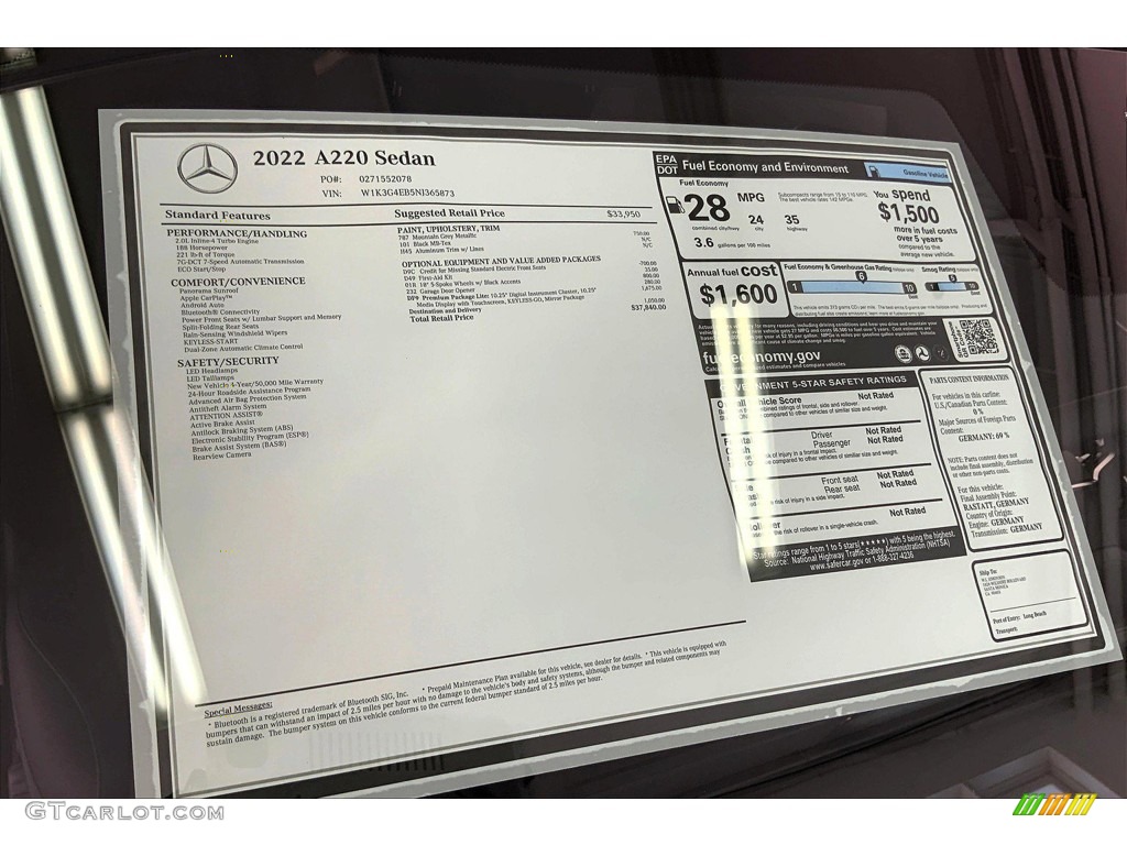 2022 A 220 Sedan - Mountain Gray Metallic / Black photo #13