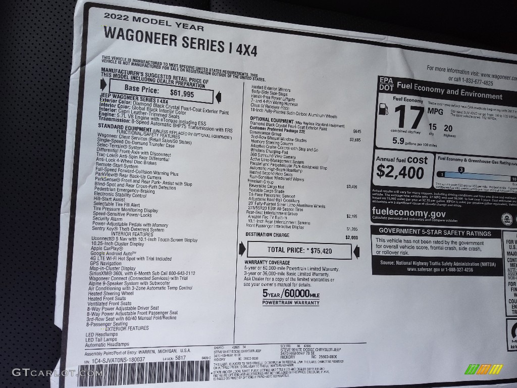 2022 Jeep Wagoneer Series I 4x4 Window Sticker Photo #144452938