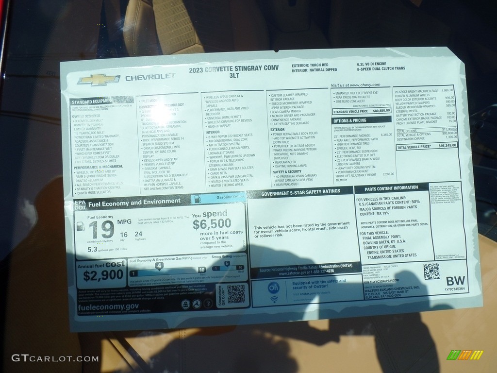 2023 Chevrolet Corvette Stingray Convertible Window Sticker Photo #144453907