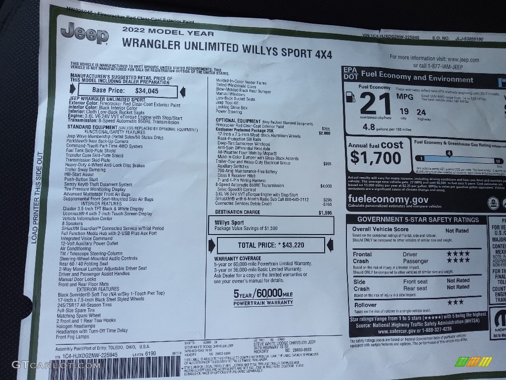 2022 Wrangler Unlimited Willys Sport 4x4 - Firecracker Red / Black photo #25