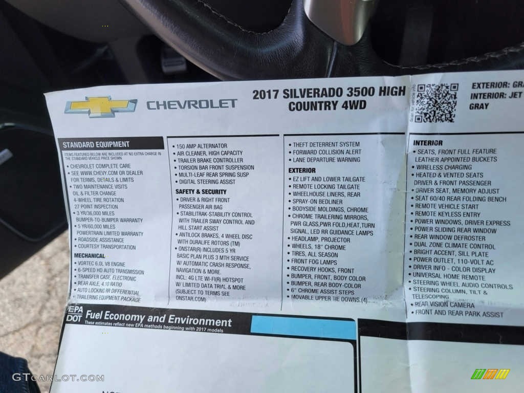 2017 Chevrolet Silverado 3500HD High Country Crew Cab 4x4 Window Sticker Photo #144458861