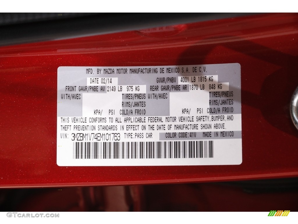 2014 MAZDA3 Color Code 41V for Soul Red Metallic Photo #144461983