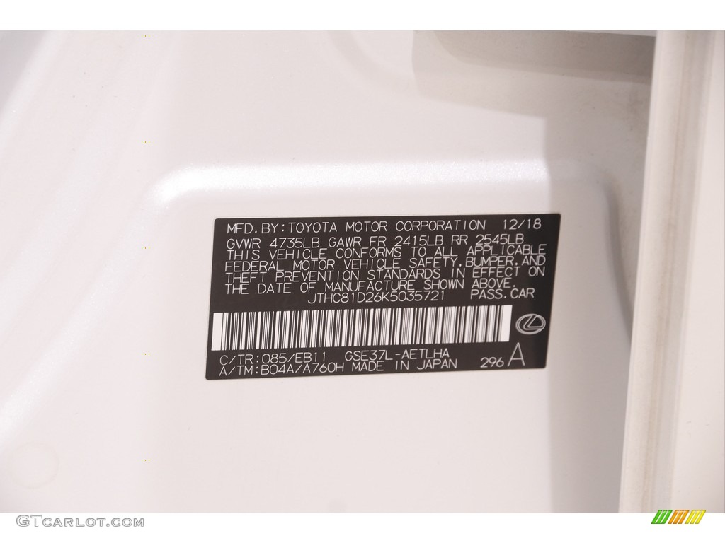 2019 IS Color Code 085 for Eminent White Pearl Photo #144474553