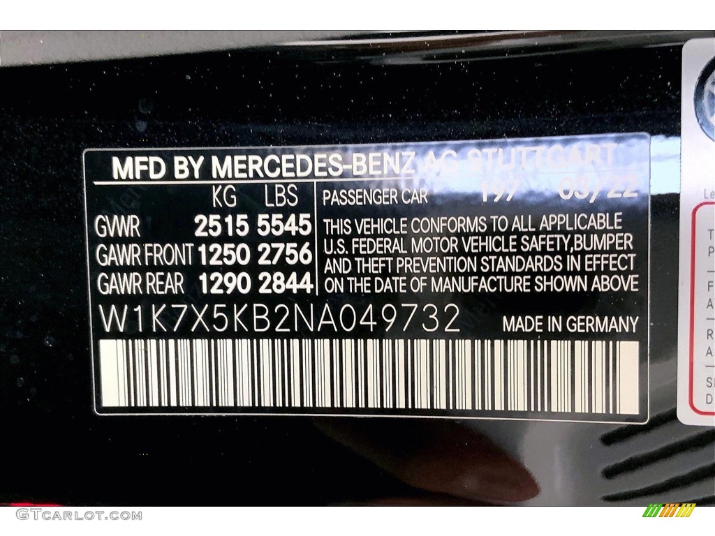 2022 AMG GT Color Code 197 for Obsidian Black Metallic Photo #144474679