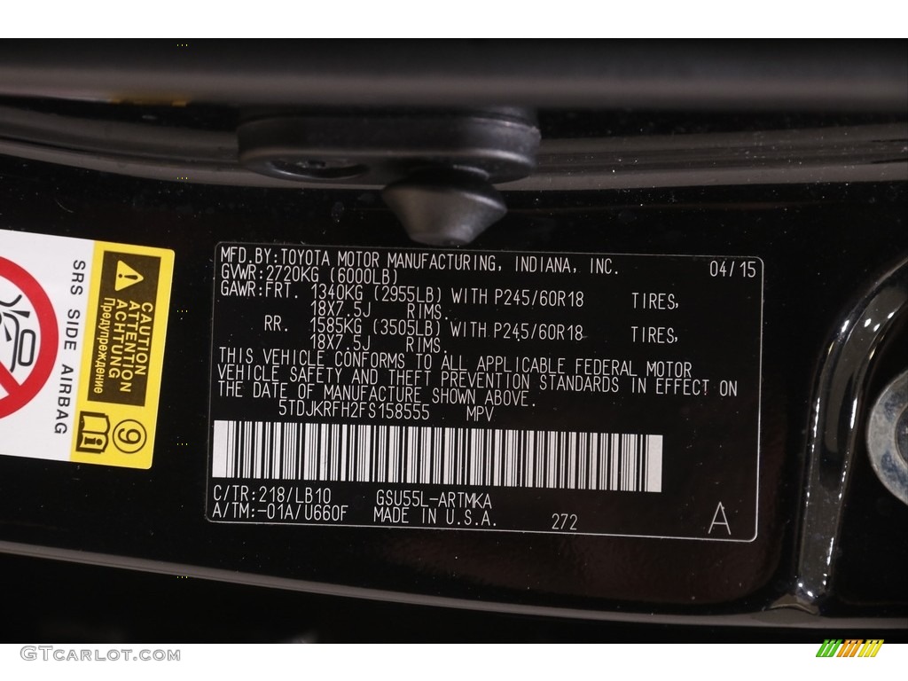 2015 Highlander XLE AWD - Attitude Black Metallic / Ash photo #21