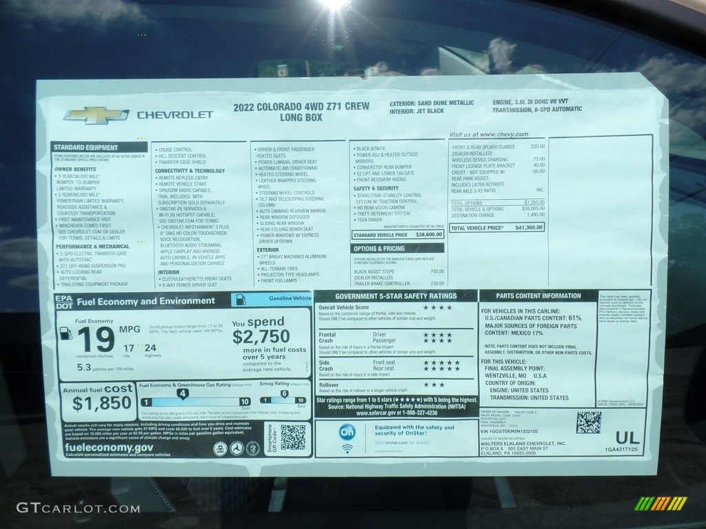 2022 Chevrolet Colorado Z71 Crew Cab 4x4 Window Sticker Photo #144480760