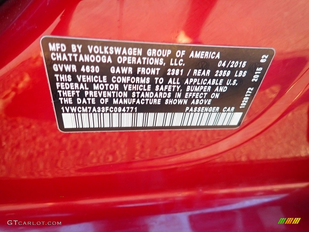 2015 Passat V6 SEL Premium Sedan - Fortana Red Metallic / Titan Black photo #27