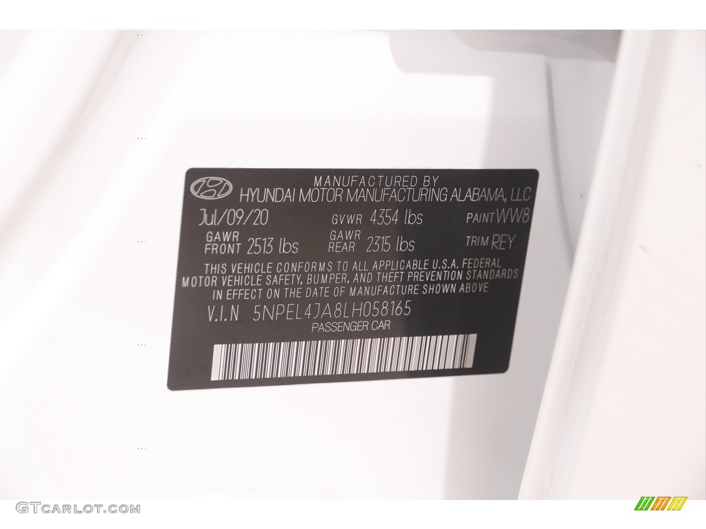 2020 Sonata SEL - Quartz White / Dark Gray photo #21