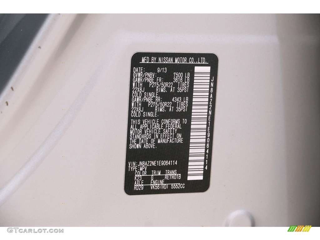 2014 Infiniti QX80 AWD Color Code Photos