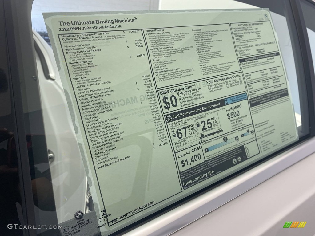 2022 3 Series 330e Sedan - Mineral White Metallic / Black photo #25