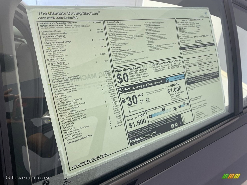 2022 3 Series 330i Sedan - Mineral Grey Metallic / Black photo #25