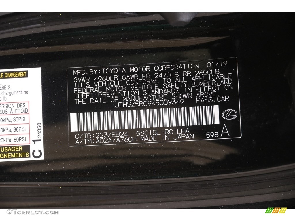 2019 Lexus RC 350 AWD Color Code Photos