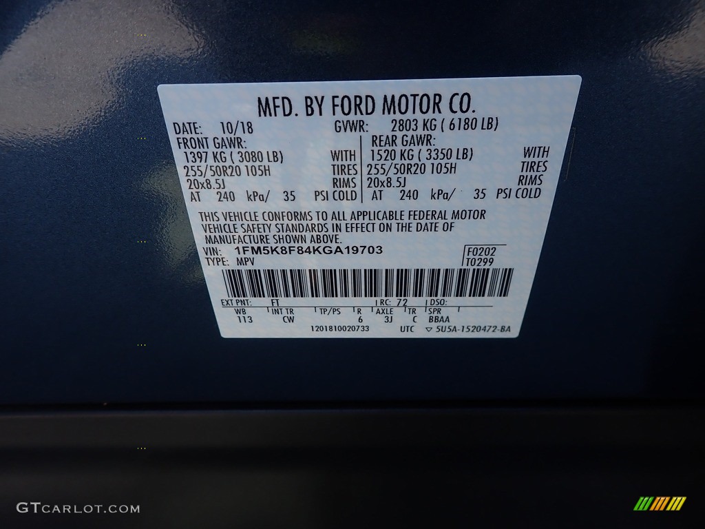 2019 Explorer Limited 4WD - Blue Metallic / Medium Black photo #47