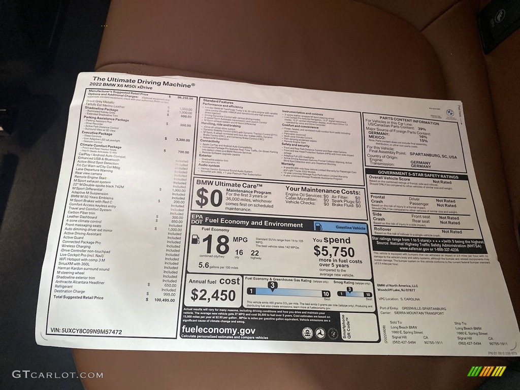 2022 BMW X6 M50i Window Sticker Photo #144490828