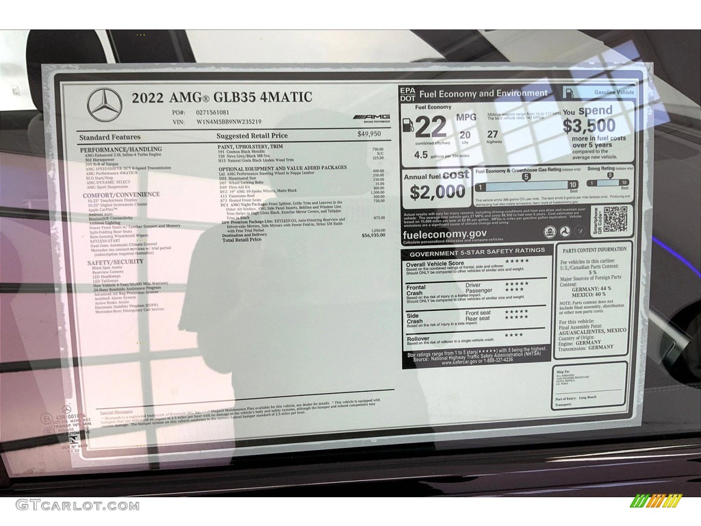 2022 Mercedes-Benz GLB AMG 35 4Matic Window Sticker Photo #144494883