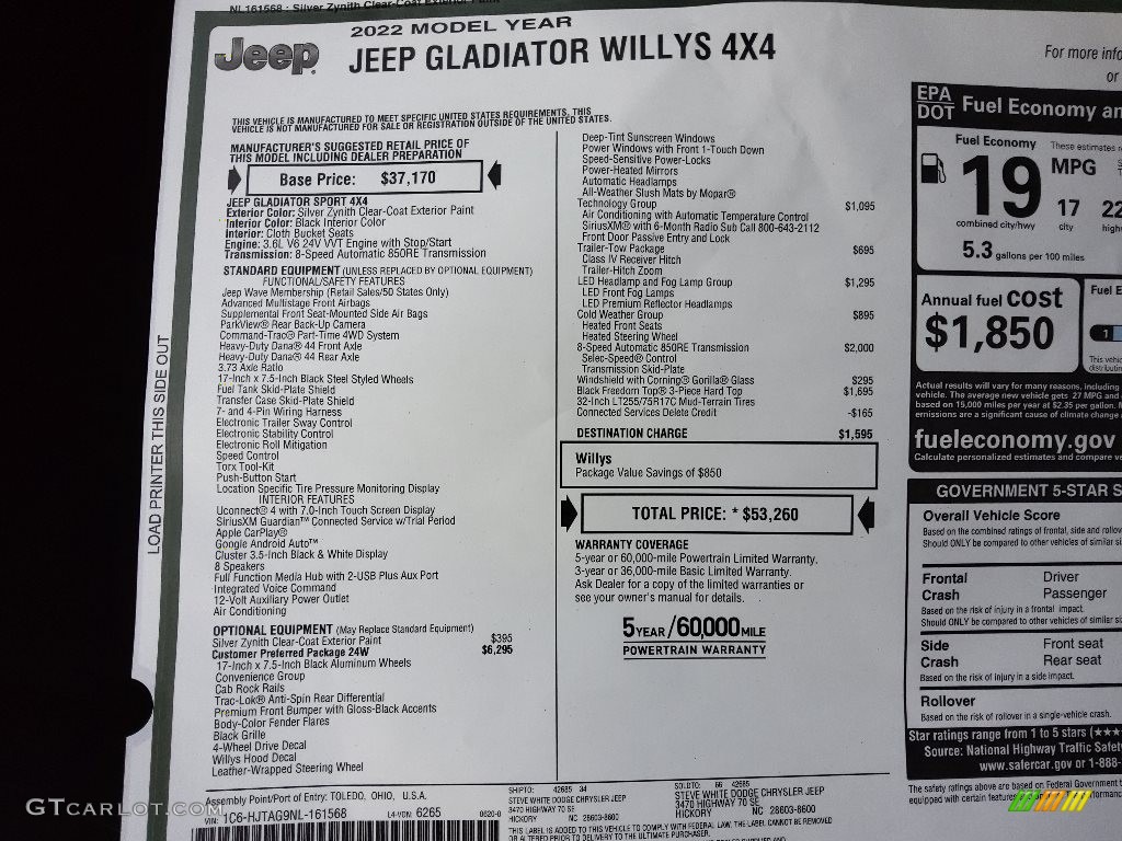 2022 Gladiator Willys 4x4 - Silver Zynith / Black photo #28
