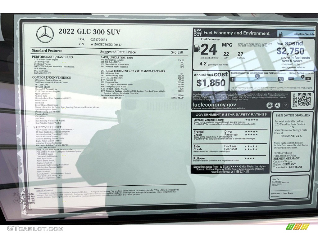 2022 Mercedes-Benz GLC 300 Window Sticker Photo #144498198