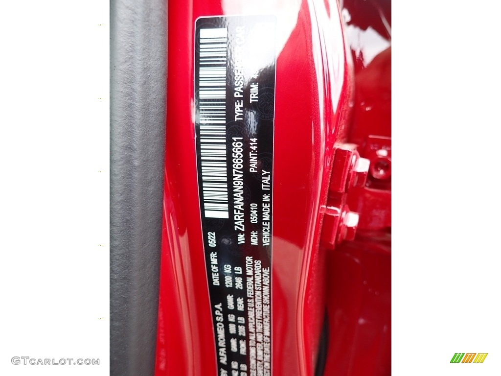 2022 Giulia Color Code 414 for Alfa Rosso (Red) Photo #144518010