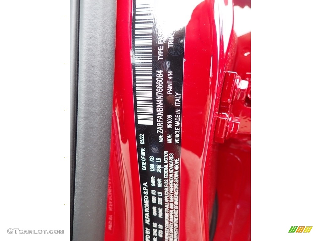 2022 Giulia Color Code 414 for Alfa Rosso (Red) Photo #144518452