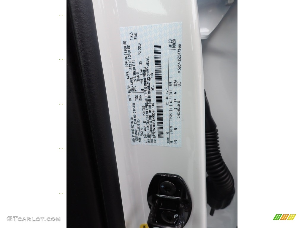 2022 F150 Color Code YZ for Oxford White Photo #144520920