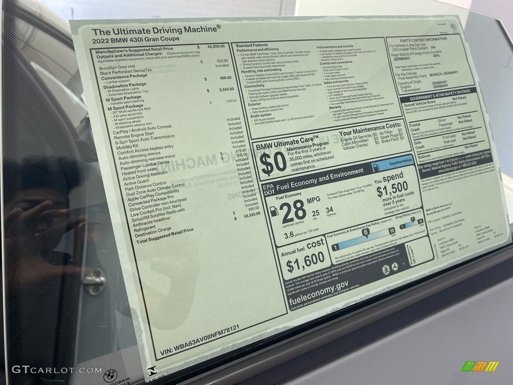 2022 BMW 4 Series 430i Gran Coupe Window Sticker Photos