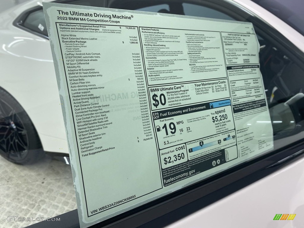 2022 BMW M4 Competition Coupe Window Sticker Photos