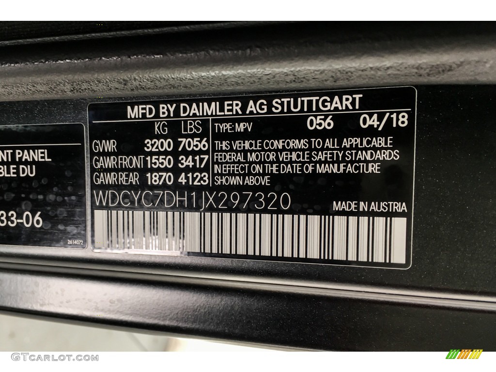 2018 G Color Code 056 for designo Night Black Magno (Matte) Photo #144524173