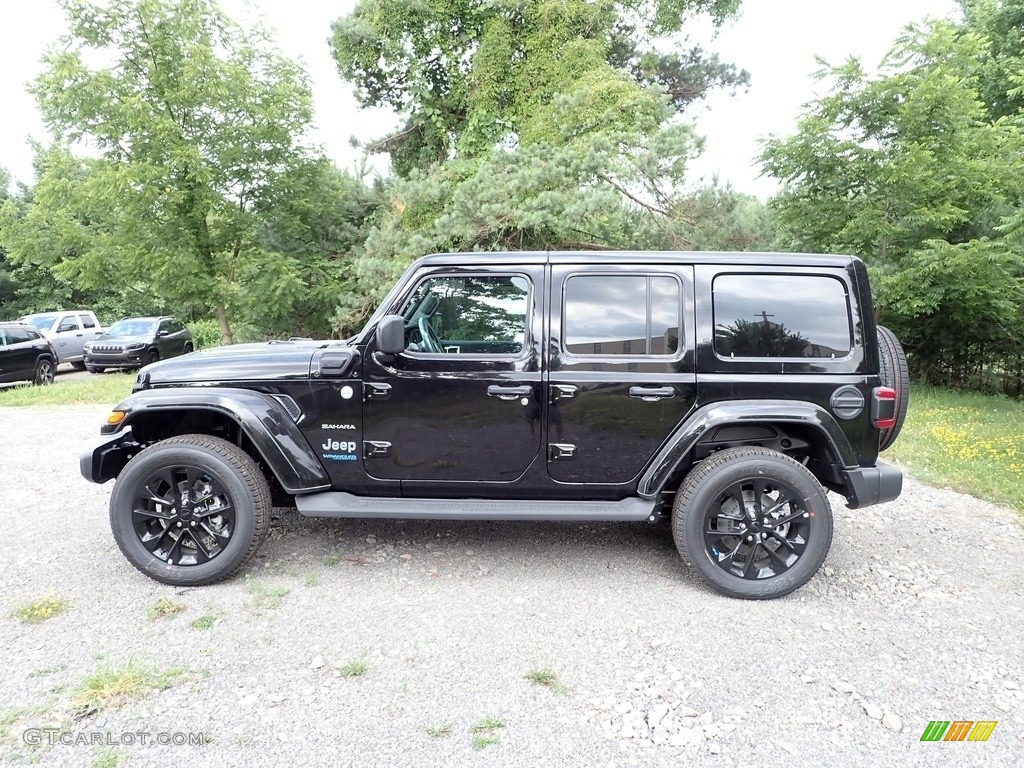 Black 2022 Jeep Wrangler Unlimited Sahara 4XE Hybrid Exterior Photo #144527275