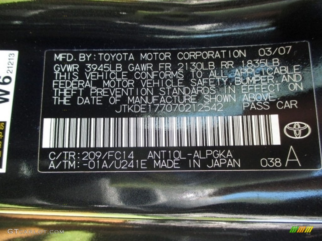 2007 Scion tC Standard tC Model Color Code Photos